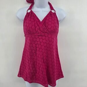 Vanity Y2k Womens Pink Eyelet Cotton Halter Top Style Size Medium Bratz Hot Boho